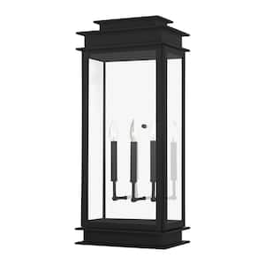 Stickland 28.5 in. 3-Light Black Outdoor Hardwired Wall Lantern Sconce with No Bulbs Included