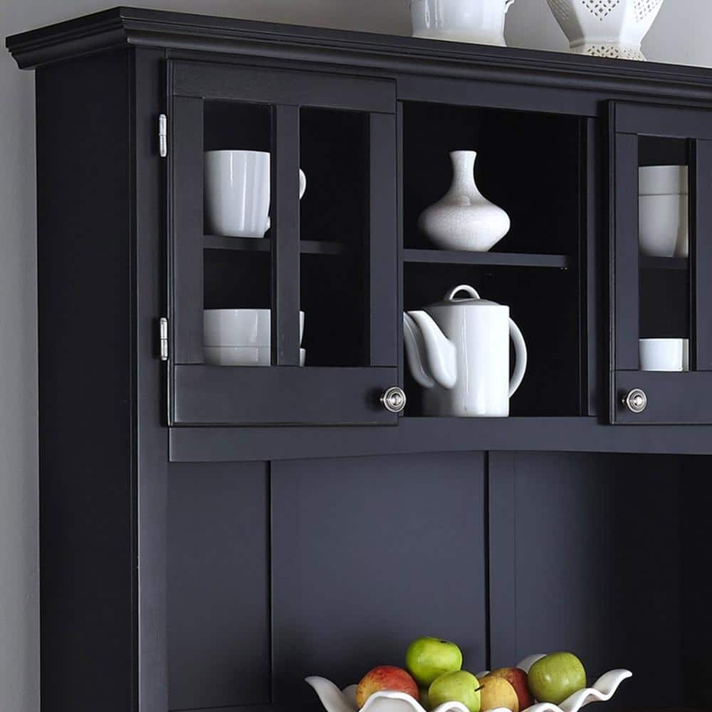 Black and Oak Wood 47" China Cabinet with Plexiglass Doors