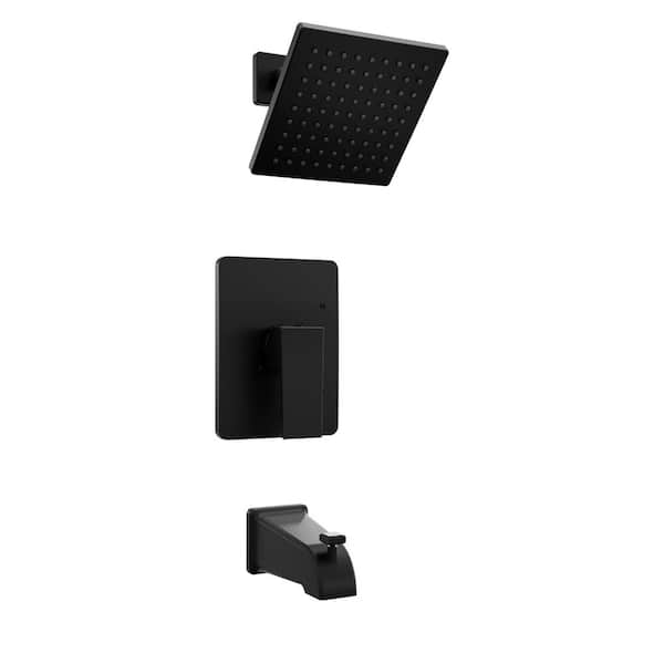 Palisades 1-Spray Pattern 6 in. Modern Wall Mount Fixed Shower Head Shower System in Matte Black