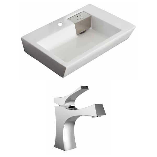 American Imaginations Rectangle Vessel Sink Set in White with Single Hole cUPC Faucet