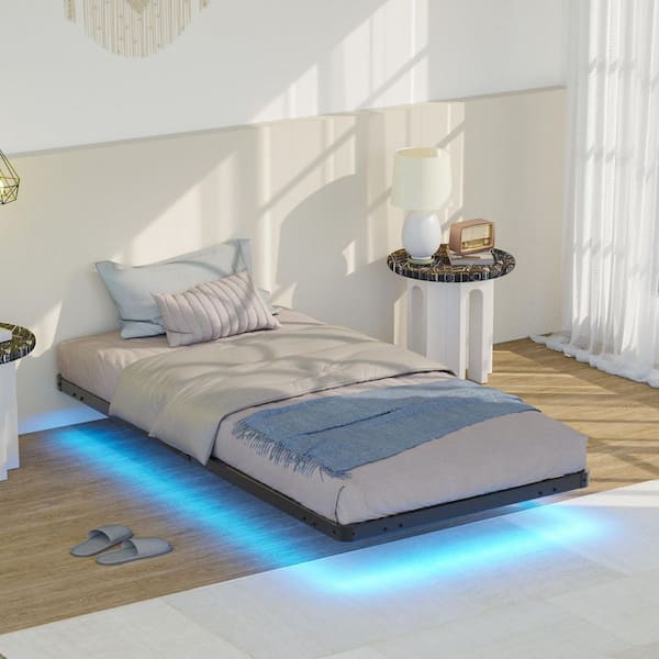 Lusimo 7.7 in. Black LED Floating Bed Frame Twin Platform Bed