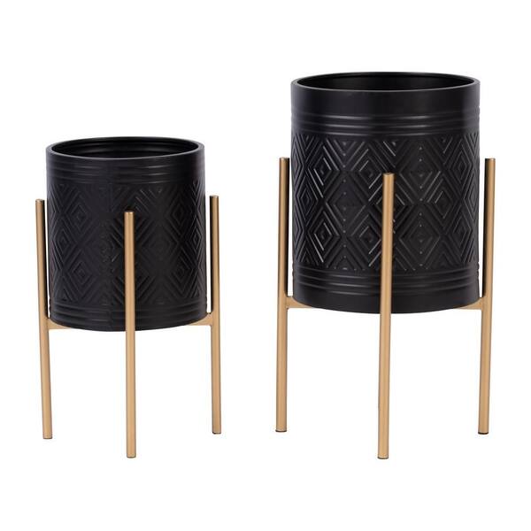 HOTEBIKE Black/Gold Planter on Metal Stand (2-Pack) JIANG010187