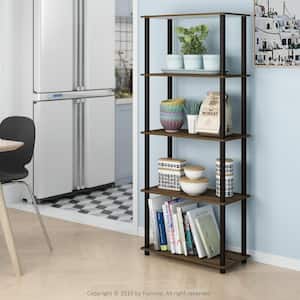 57.4 in. Tall Walnut/Brown Wood 5-Shelves Etagere Bookcases