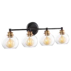Odette 30.25 in. 4-Lights Oil Rubbed Bronze with Warm Brass Accents Modern Bathroom Vanity Light