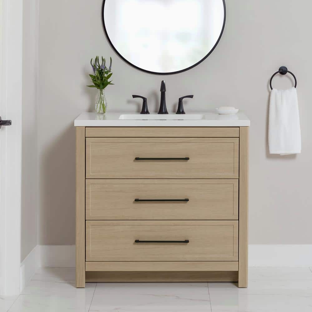 Hailey 37 in. Single Sink Beige Oak Bath Vanity with White Cultured Marble 