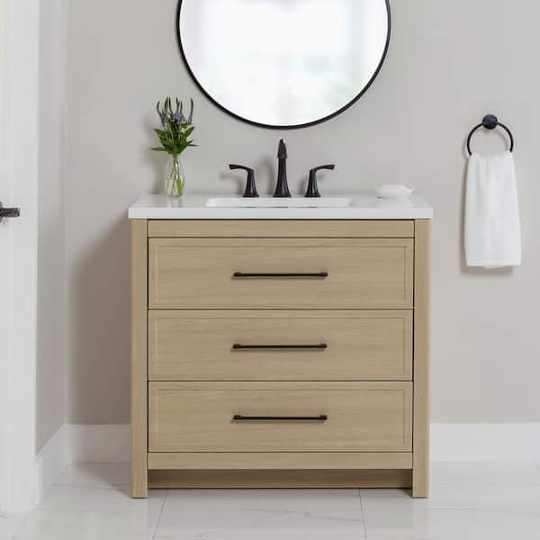 Home Decorators Collection Hailey 37 in. Single Sink Beige Oak Bath Vanity with White Cultured Marble Top (Assembled)