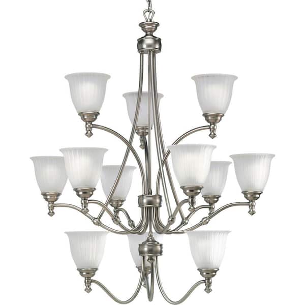 Progress Lighting Renovations 12-Light Antique Nickel Chandelier with Etched Glass