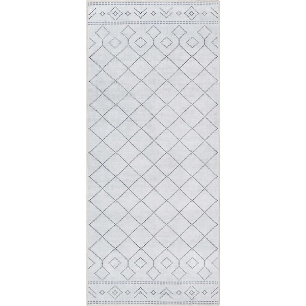 Ivory Grey 2 ft. x 5 ft. Runner Flat-Weave Apollo Anastasia Moroccan Moroccan Trellis Area Rug