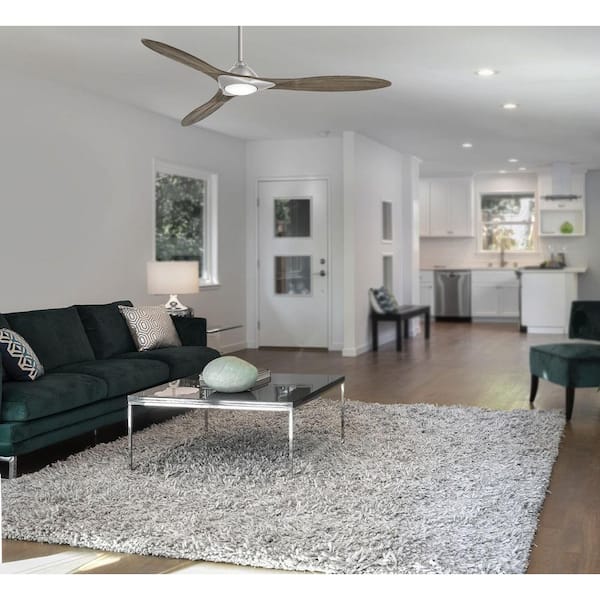 Sleek 60 in. Integrated LED Indoor Brushed Nickel Smart Ceiling Fan with Light with Remote Control