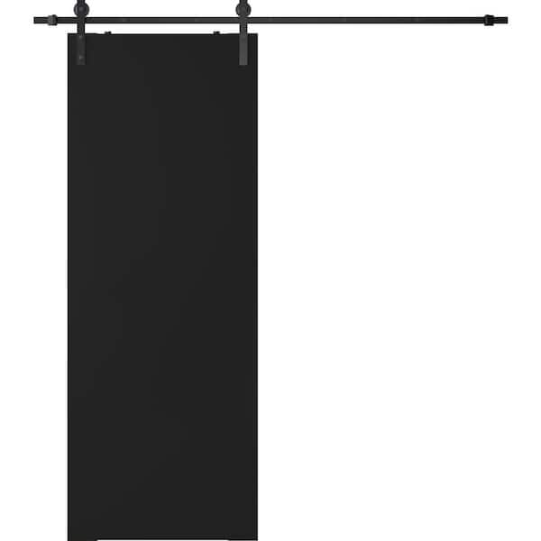 Belldinni Optima 36 in. x 96 in. Black Matte Manufactured Wood w/BaseBoard Hidden Sliding Barn Door with Hardware Kit