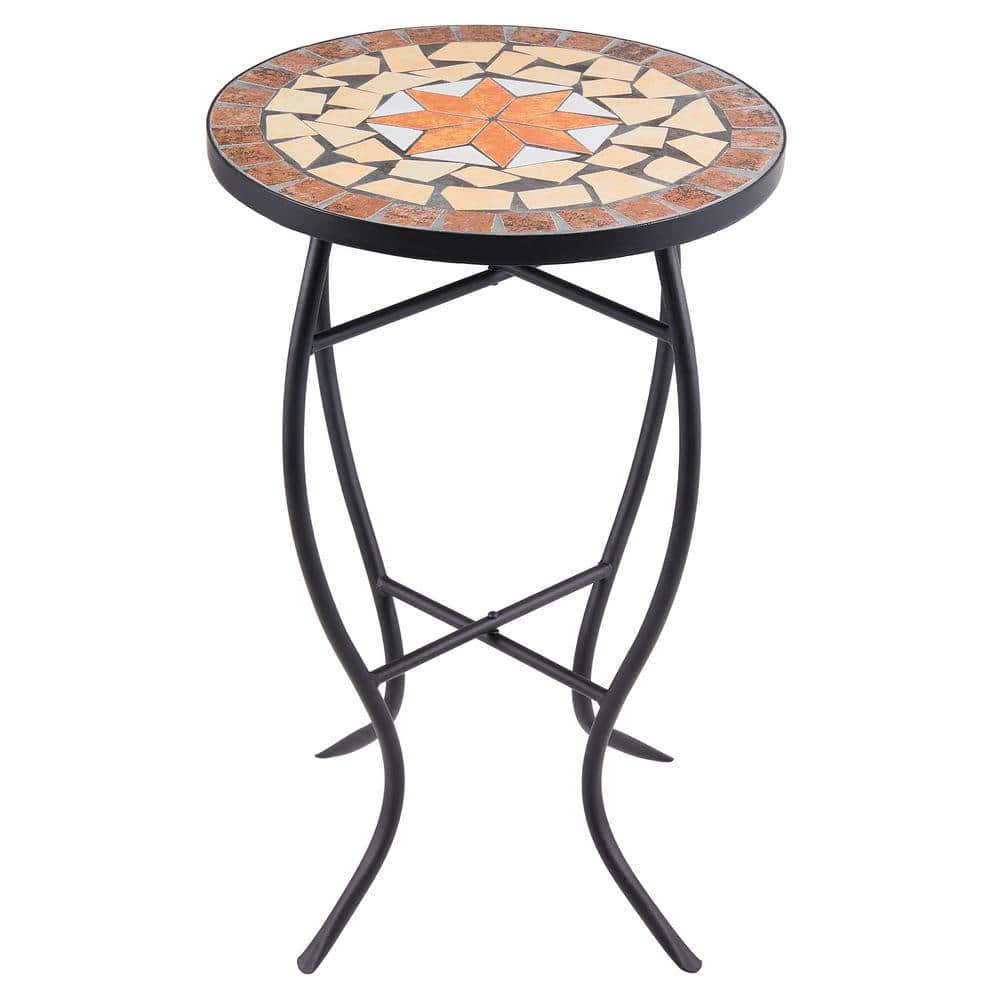 Round Maple Ceramic Tile Top Outdoor Side Table