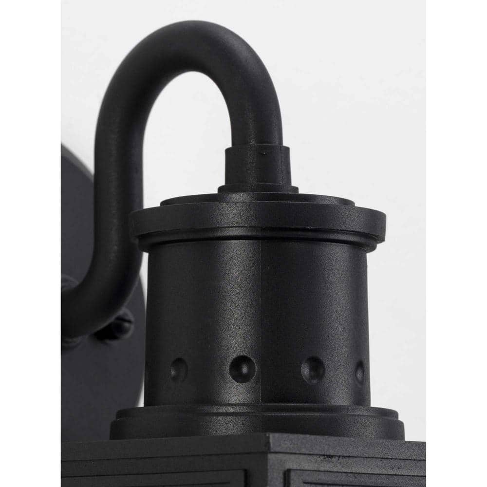 Black Composite Polymer Outdoor Wall Lantern with Seedy Glass Shade