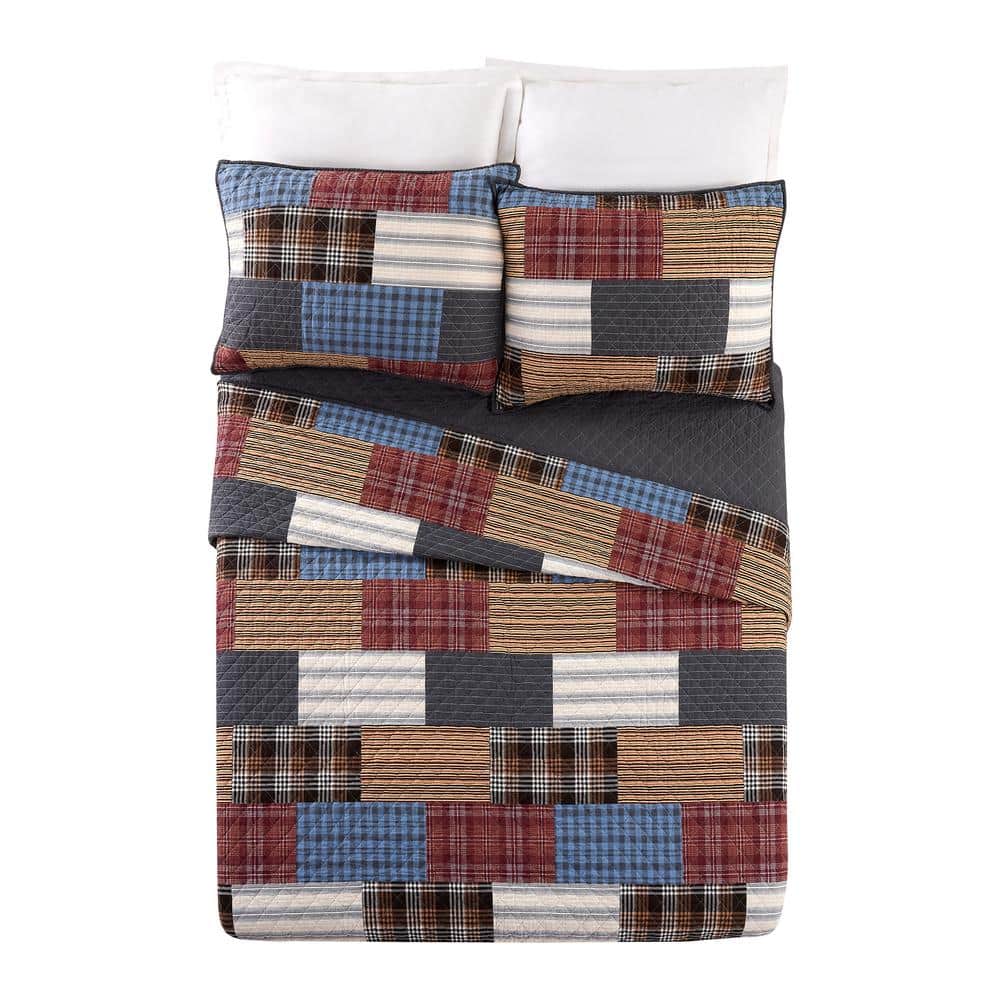 Rustic Patchwork Cotton Full Quilt Set in Gray and Multicolor