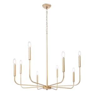 Modern 31.5 in. 8-Light Gold Candlestick Chandelier for Living Room with No Bulbs Included