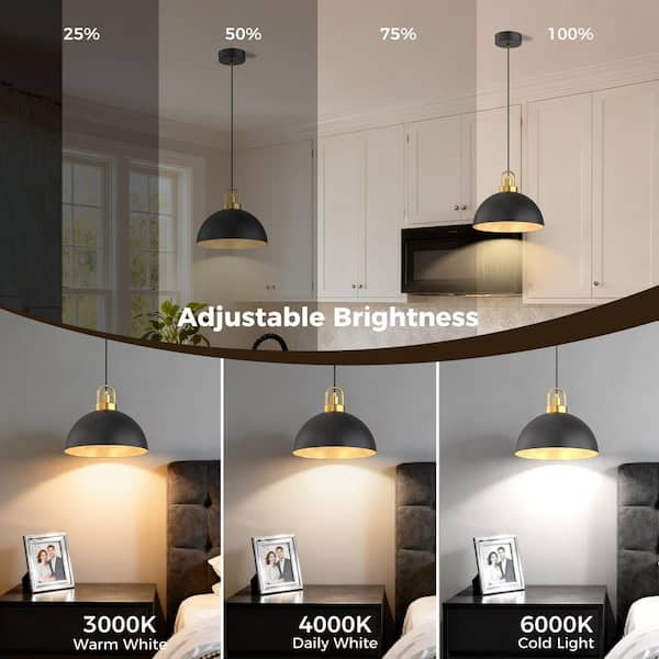 1-Light Black Gold 2-Pack LED Pendant Light, Adjustable Hanging Farmhouse Fixture for Kitchen Island and Dining Room