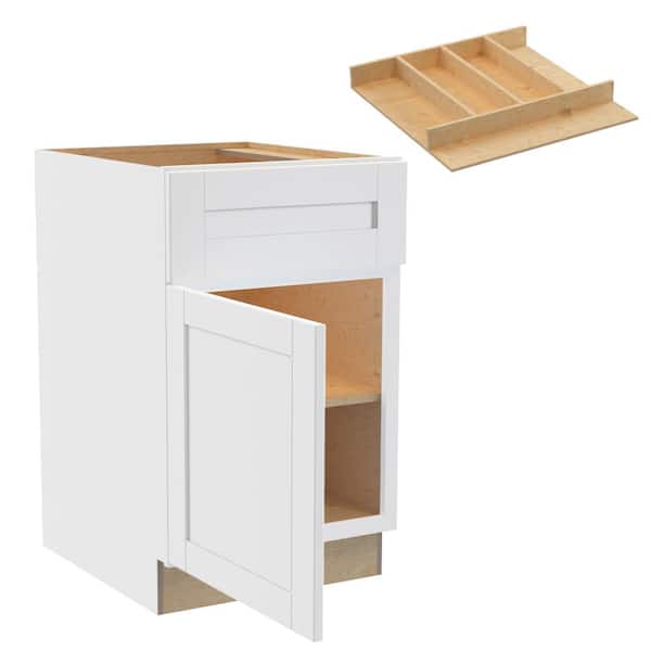 Home Decorators Collection Washington 21 in. W x 24 in. D x 34.5 in. H Vesper White Plywood Shaker Assembled Base Kitchen Cabinet Left UT Tray