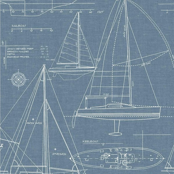 56 sq. ft. Blue Oasis Cape Cod Boats Unpasted Paper Wallpaper Roll