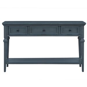 50 in. Navy Rectangle MDF Console Table, Entryway Table with 3-Drawers and Storage Bottom Shelf