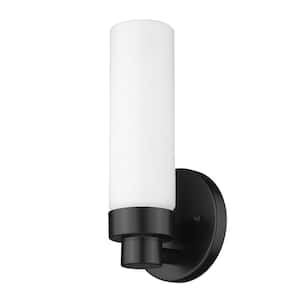 Valmont 1-Light Matte Black Sconce with Etched Glass