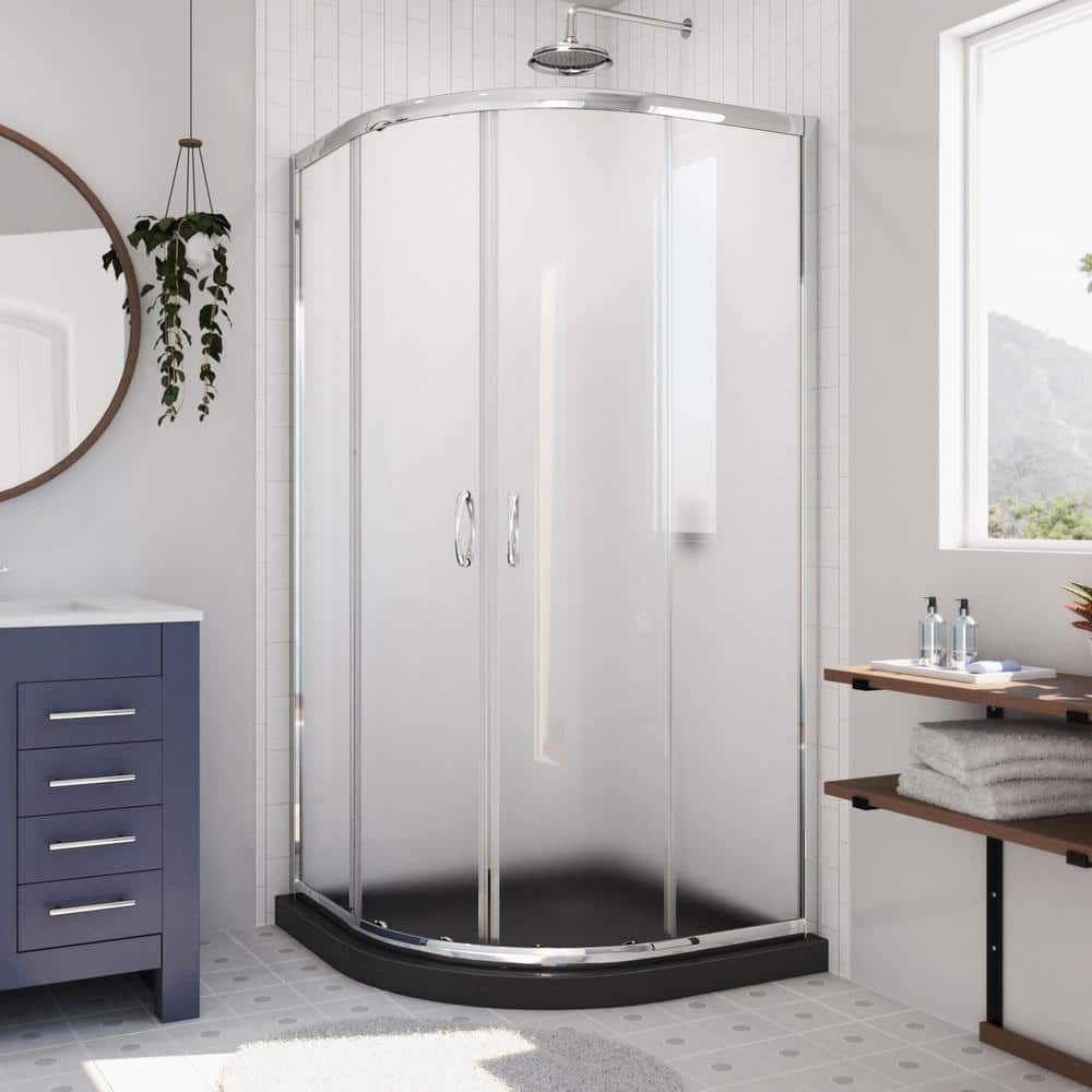 Prime 36 in. x 36 in. x 74.75 in. H Semi-Frameless Sliding Corner Shower Kit in Chrome with Shower Base in Black price history on PriceWatchPro