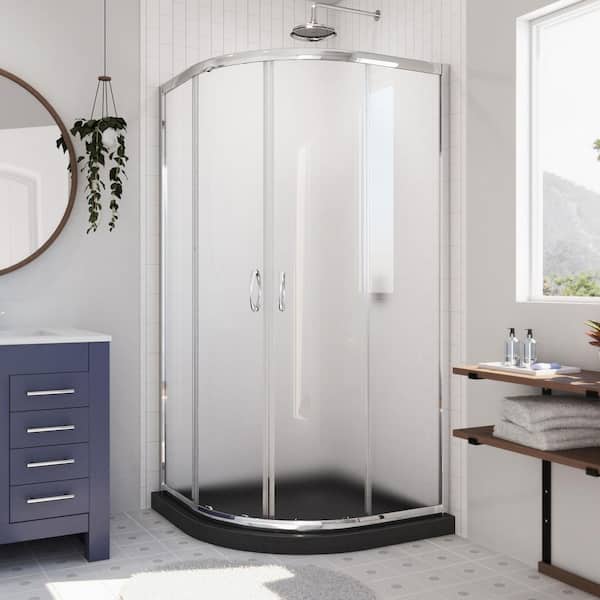 DreamLine Prime 36 in. x 36 in. x 74.75 in. H  Semi-Frameless Sliding Corner Shower Kit in Chrome with Shower Base in Black