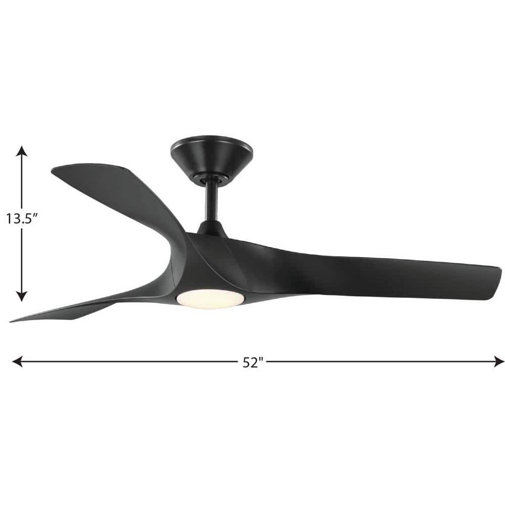 52'' Black Modern Ceiling Fan with LED Light and Remote