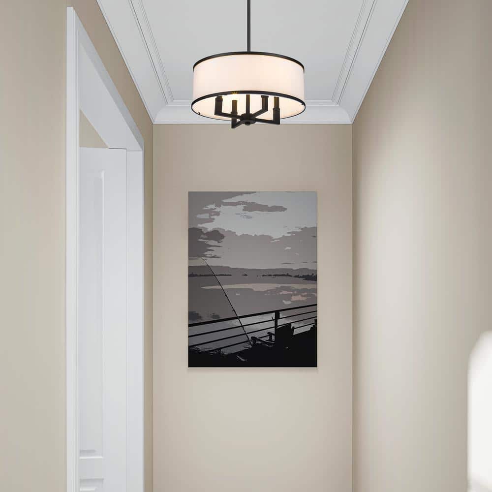 Bronze 4-Light Mini Drum Pendant with Off-White Shade