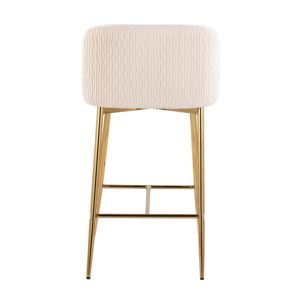 Fran Pleated Waves Gold Metal and White Velvet Counter Stools, Set of 2