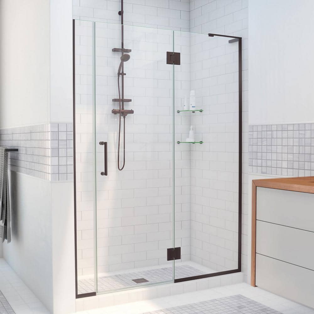 Unidoor-X 60" Frameless Shower Door with Clear Glass and Black Hardware
