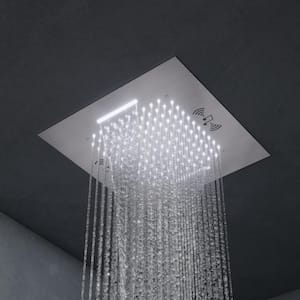 AuroraCascade LED Shower System 15-Spray Ceiling Mount 20 in. Fixed 3 Jets Handheld 2.5 GPM in Brushed Nickel