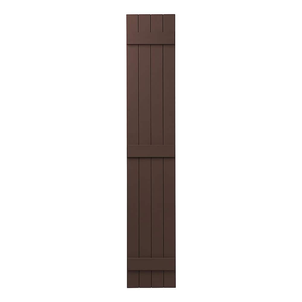 15 in. x 75 in. Polypropylene 4-Board Closed Board and Batten Shutters Pair in Terra Brown