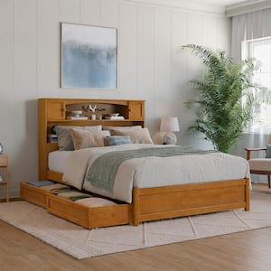 Denver Light Toffee Natural Bronze Wood Frame Full Platform Bed with Storage Drawers
