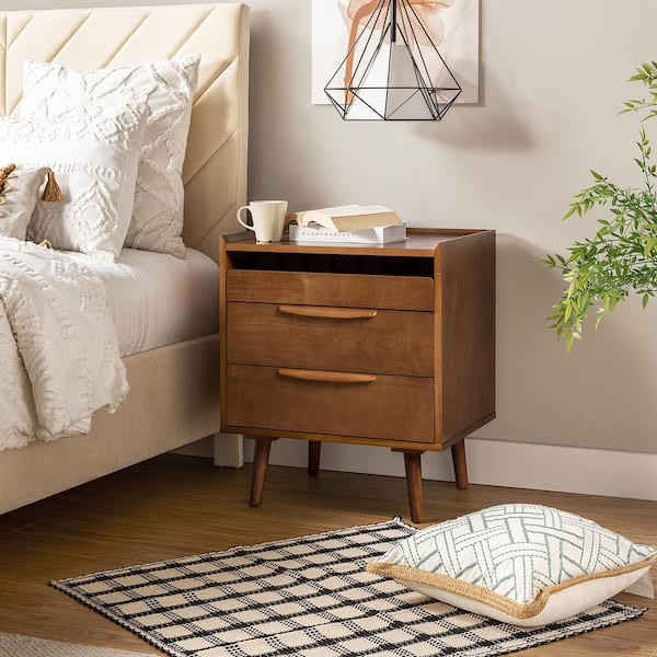 Kate Acorn Mid-century Style 3-Drawer 24 in. W Nightstand with Solid Wood Legs