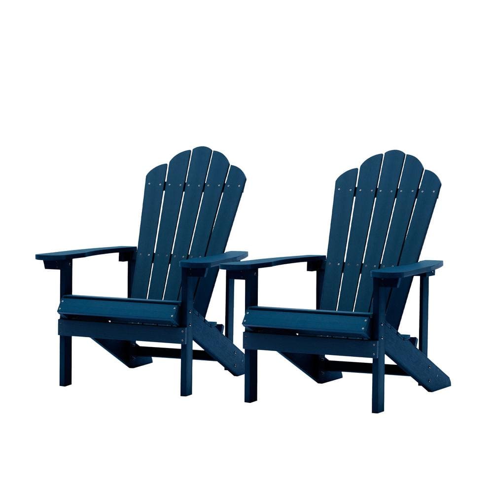 Kadehome 2 Piece Navy Blue Outdoor Patio Reclining Slat Polyethylene   Kadehome Plastic Adirondack Chairs Kh 33 2ny 64 1000 