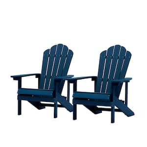 2-Piece Navy Blue Outdoor Patio Reclining Slat Polyethylene Plastic Adirondack Chair