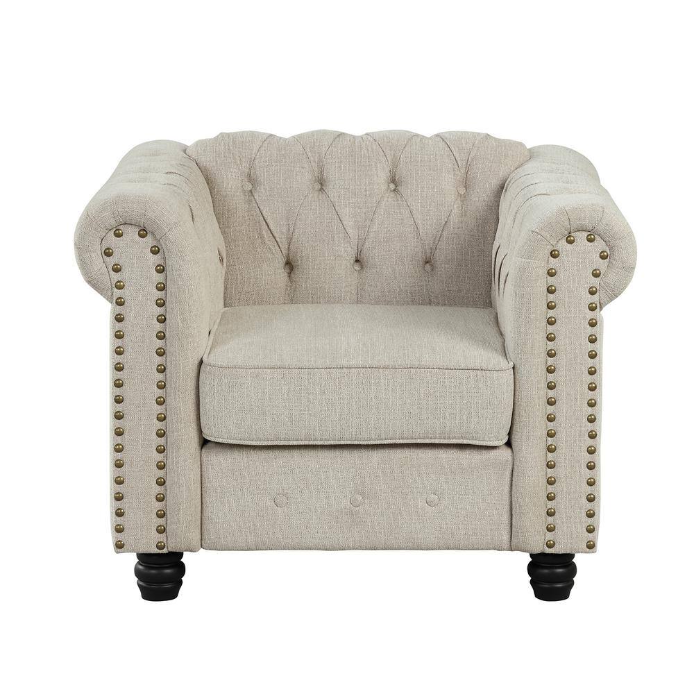 Morden Fort Beige Linen Chesterfield Chair for Living Room 8702