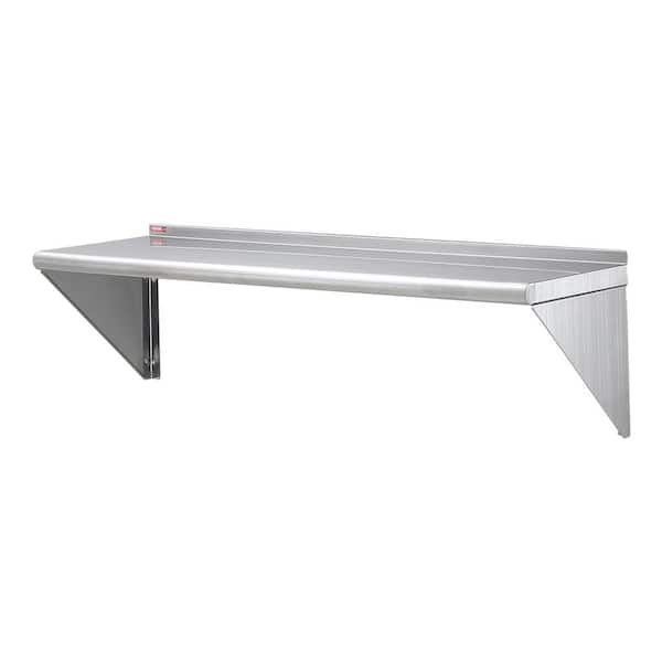 VEVOR Stainless Steel Shelf 18 in.x 48 in. Wall Mounted Floating Shelving 400 lbs. Load Commercial Shelves Silver
