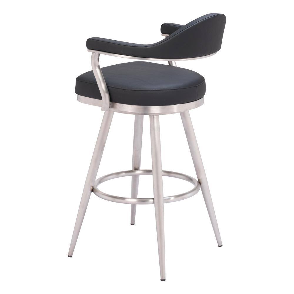 Black Leather and Metal Swivel Counter Stool