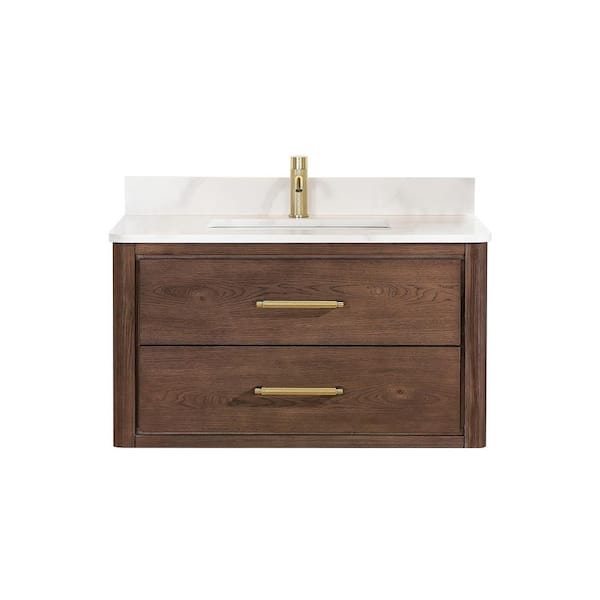 Cristo 36 in.W x 22 in.D x 20.6 in.H Single Sink Bath Vanity in Dark Brown with White Quartz Stone Top