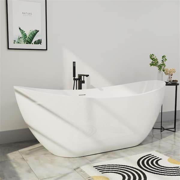 62 in. x 26 in Freestanding Soaking Bathtub Stand Alone Flatbottom Acrylic SPA Tub with Center Drain in White