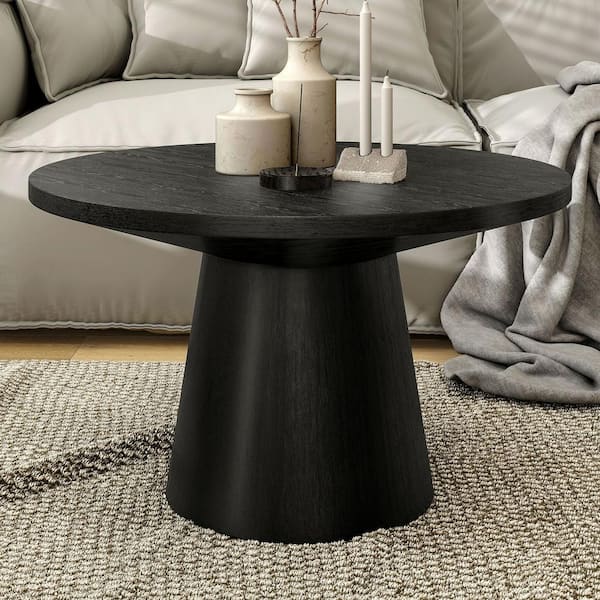 Furniture of America Leander 29 in. Black Round Wood Coffee Table with Cone-Shaped Pedestal Base