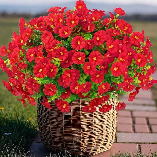 14.2 in. Red Indoor/Outdoor Artificial Assorted Flowers CJDK4S849Y