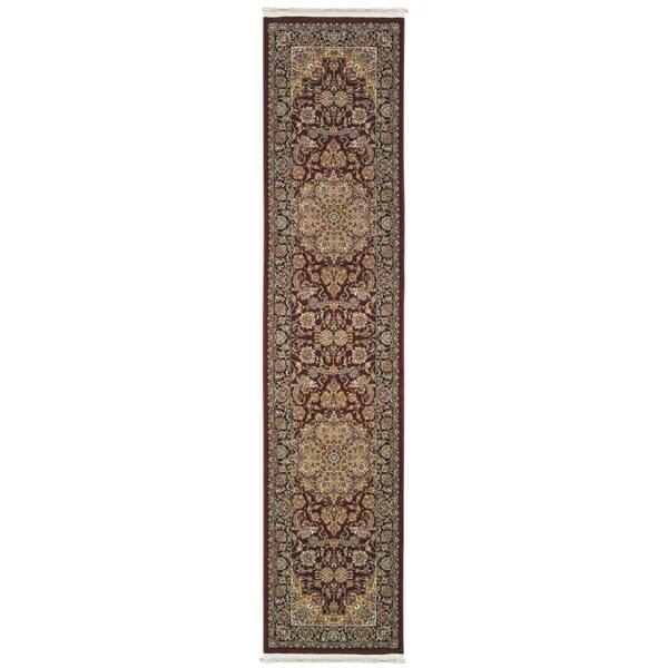 2 X 10 Red, Light Brown, Ivory Medallion Washable Area Rug Runner Rug