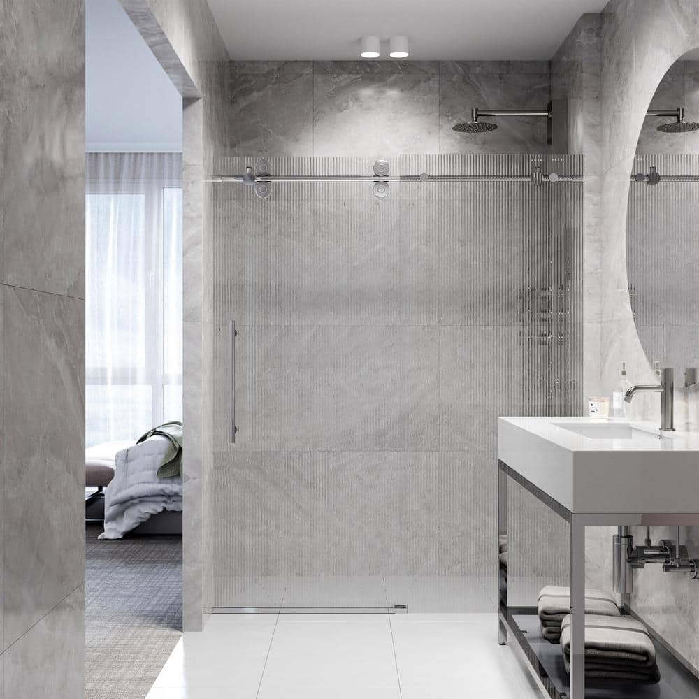 Elan Chrome Frameless Sliding Shower Door with Fluted Glass