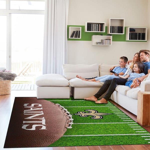 New Orleans Saints Green Football Field 5X7 ft Washable Indoor Area Rug