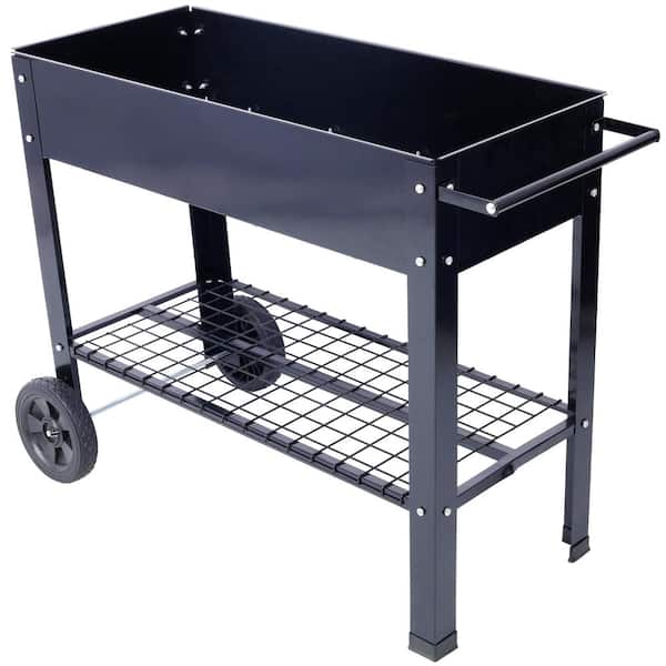 42.5 in. x 19.5 in. x 31.5 in. Metal Raised Garden Bed with Wheels and Lower Shelf