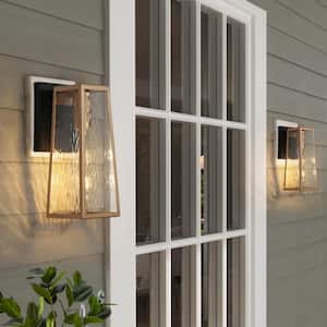 Modern Outdoor Wall Sconce 1-Light Satin Gold and Textured Black Outdoor Wall Lantern with Water Glass Shade