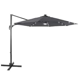 10 ft. Solar LED Anthracite Cantilever Patio Umbrella with Cross Base, Outdoor Offset Hanging 360°