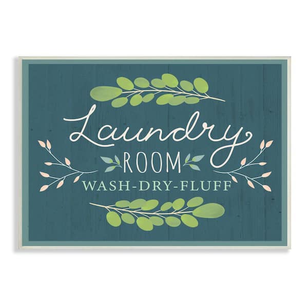 Stupell Industries "Laundry Room Eucalyptus Branches Blue Pattern" by Louise Allen Unframed Country Wood Wall Art Print 13 in. x 19 in.