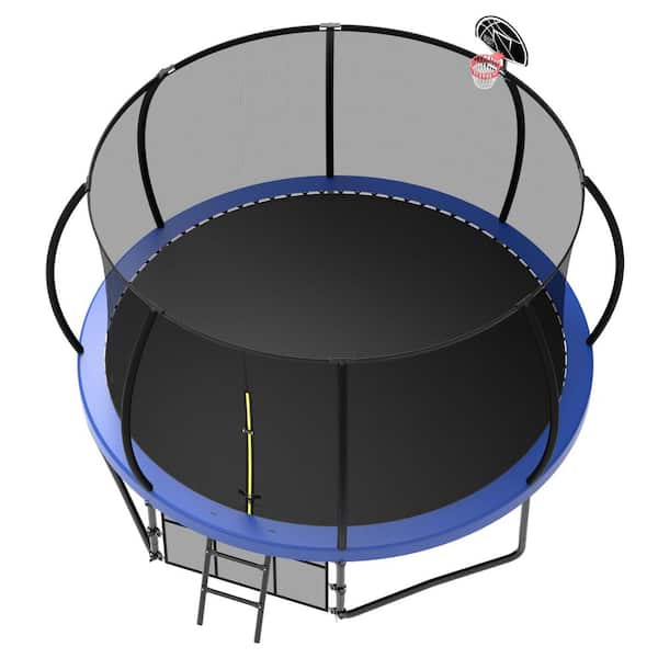 12 ft. Blue Outdoor Recreational Trampoline with Safety Enclosure Net and Ladder